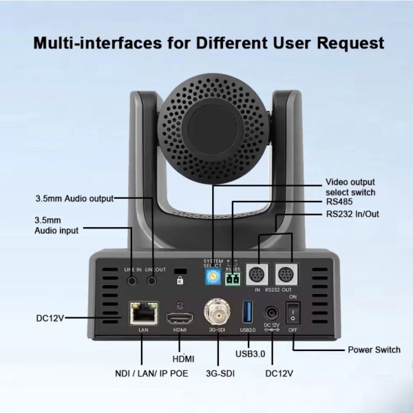 Vikistar AI Tracking PTZ Camera SDI+HDMI+USB+LAN 1080P60, 12X/20X/30 Optic Zoom Lens, NDI Optional - Image 4