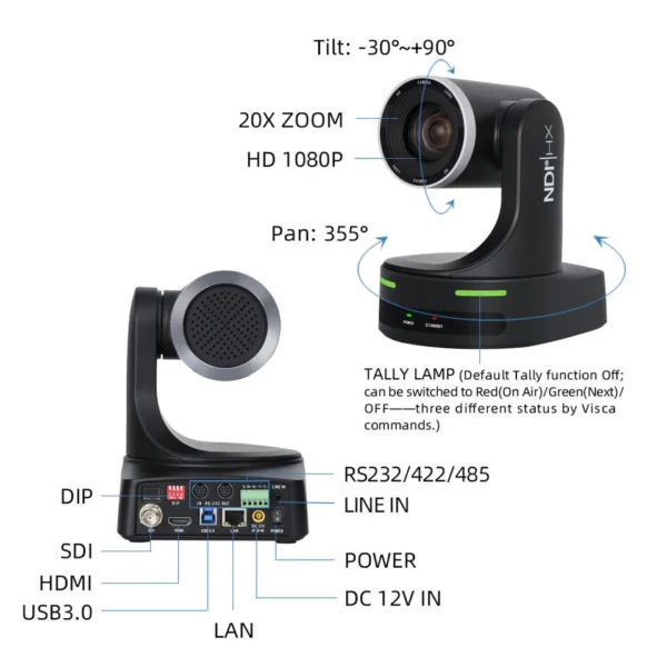 Vikistar PTZ Camera SDI+HDMI+USB+LAN 1080P60, 20X Optic Zoom Lens, NDI Optional - Image 3