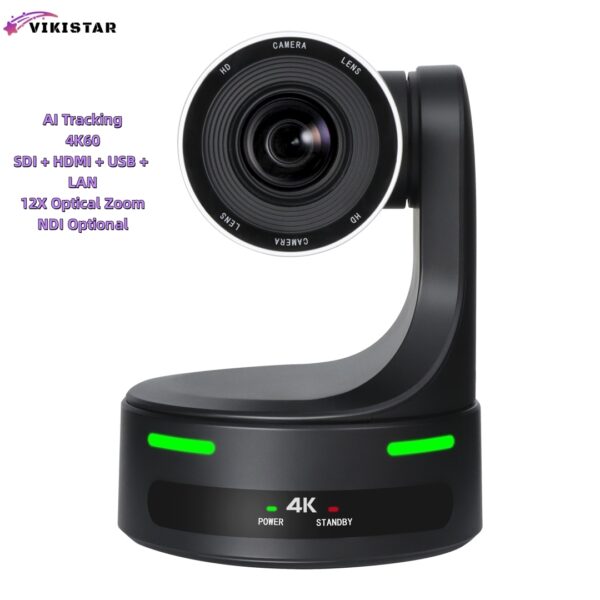 Vikistar PTZ Camera SDI+HDMI+USB+LAN 4K60, 12X Optic Zoom Lens, NDI Optional